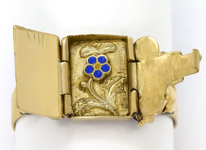 Foto 3 - antiker Gold-Ring mit Emaille, Gift Fach und Schaumgold, S3626