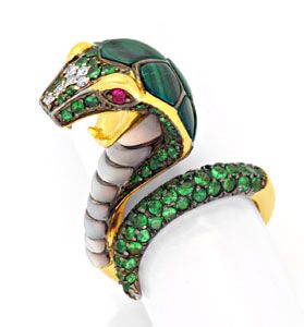 Foto 1 - Kobra Ring, Tsavorithe Rubine Perlmutt Malachit, S4405